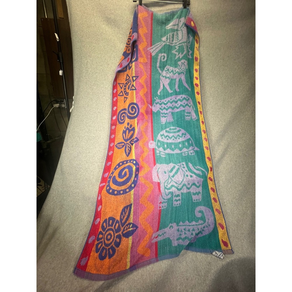 Vintage 90s Retro Summer Sun & Fun Animal Tribal Print Beach Towel 55x26 y2k - Picture 3 of 9